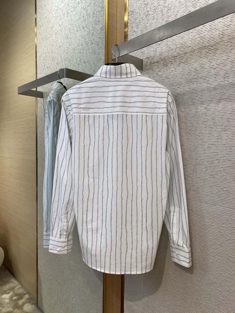 Dior logo embroidered striped lapel shirt white 5