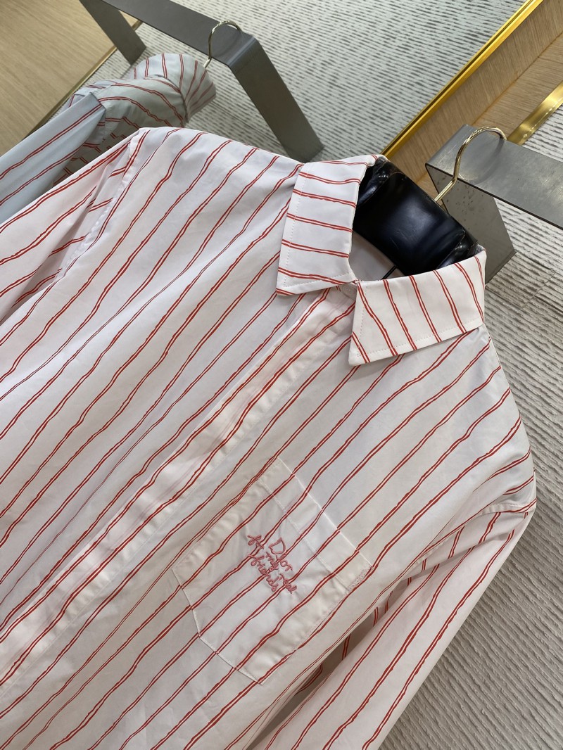 Dior logo embroidered striped lapel shirt pink 5