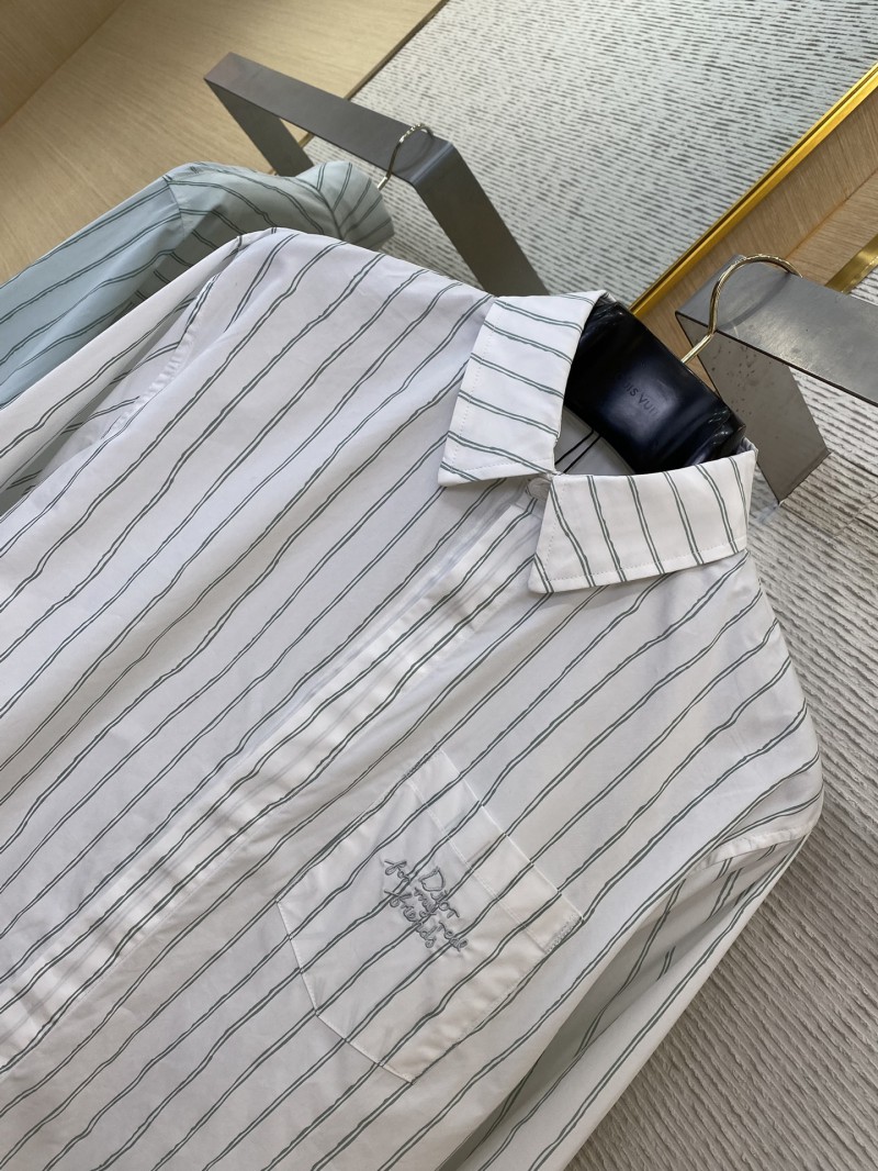 Dior logo embroidered striped lapel shirt white 7