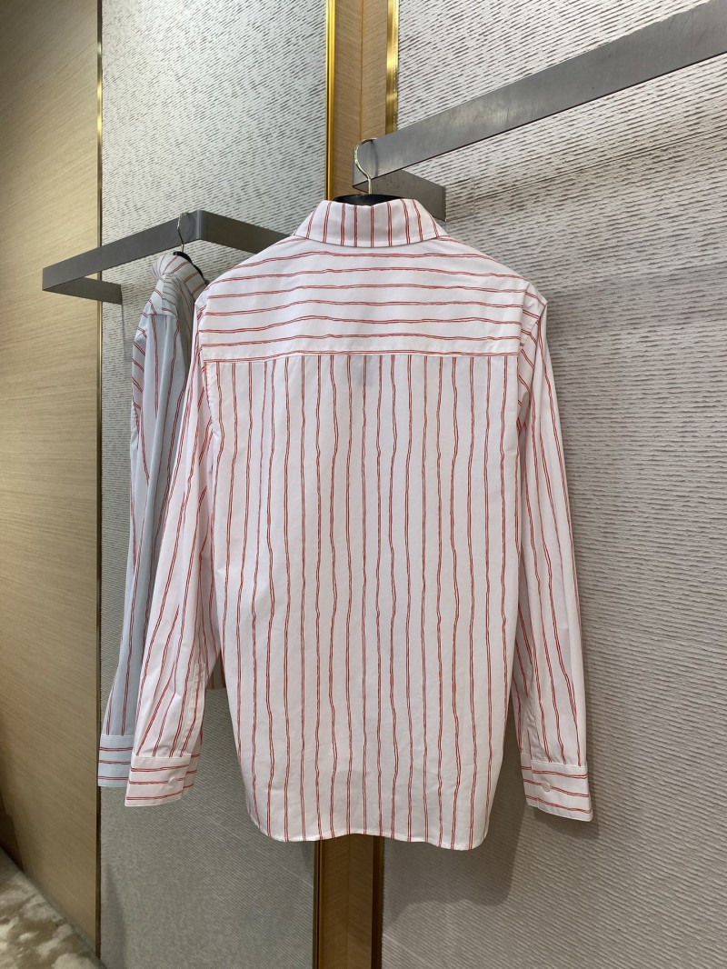 Dior logo embroidered striped lapel shirt pink 6