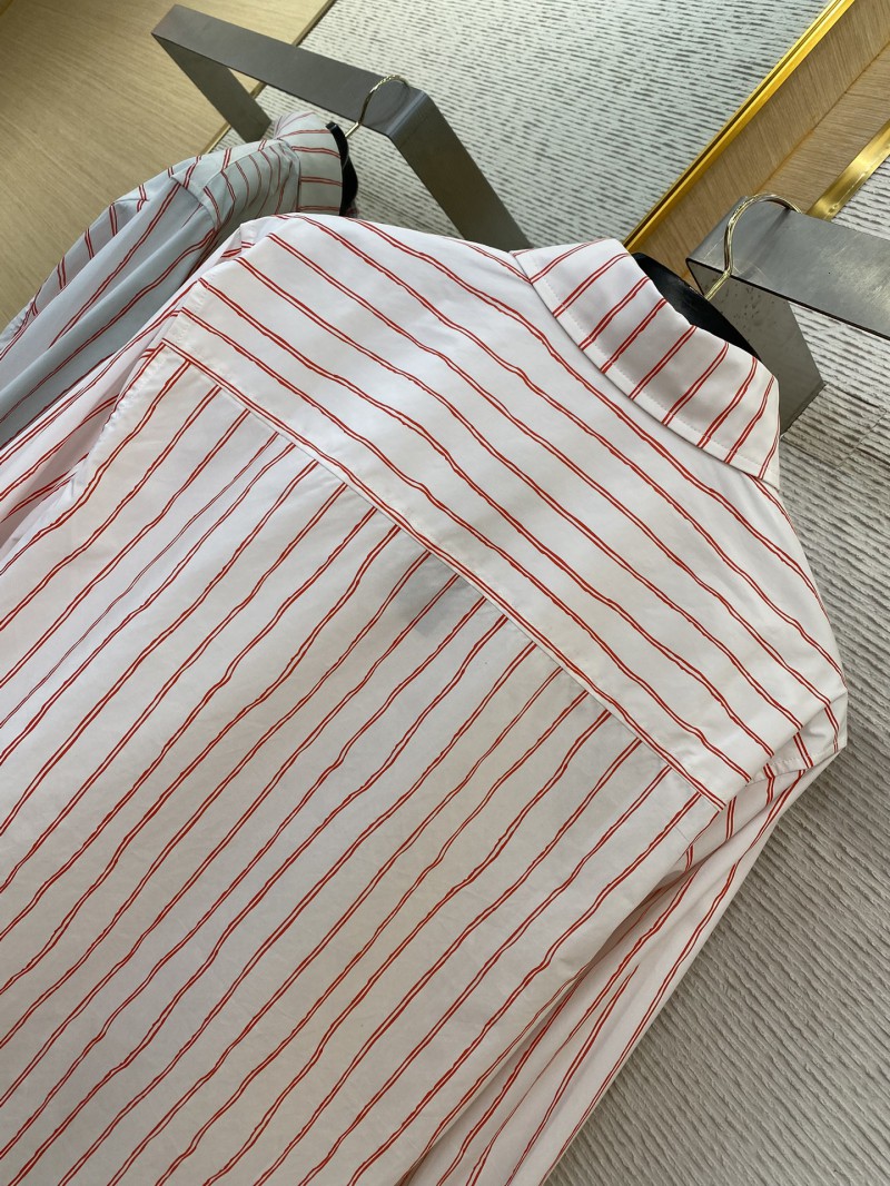 Dior logo embroidered striped lapel shirt pink 7