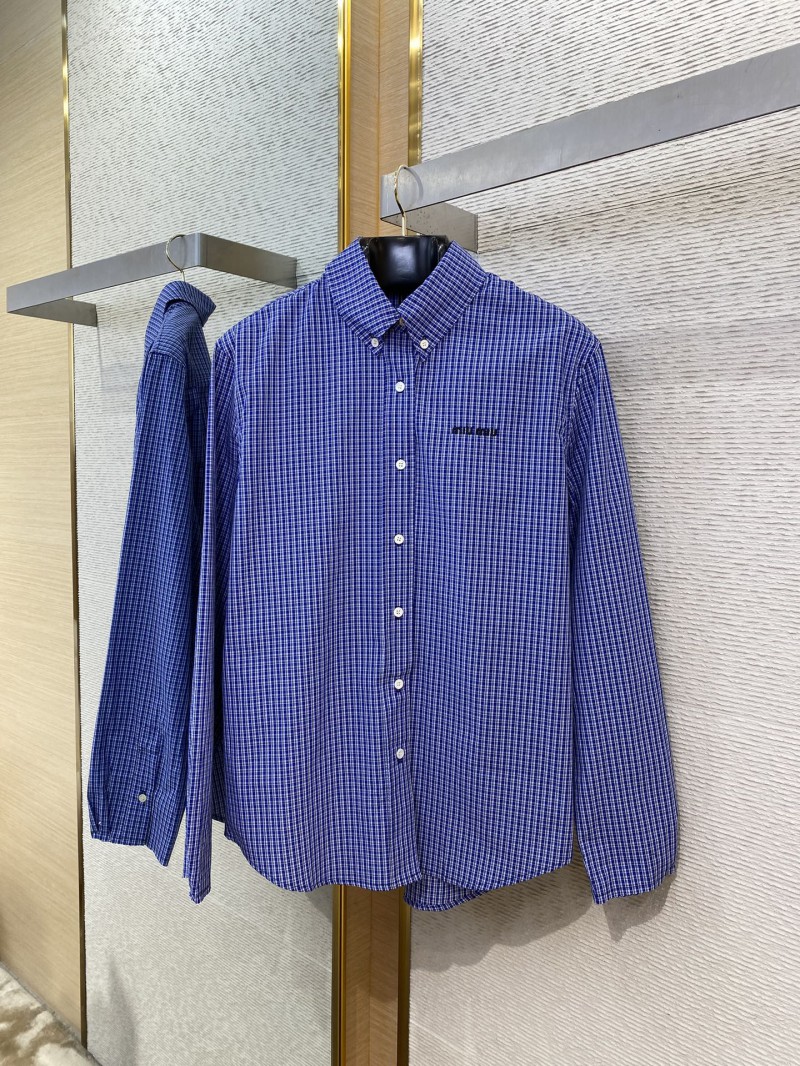 Miu Miu Logo Check Long Sleeve Shirt 4