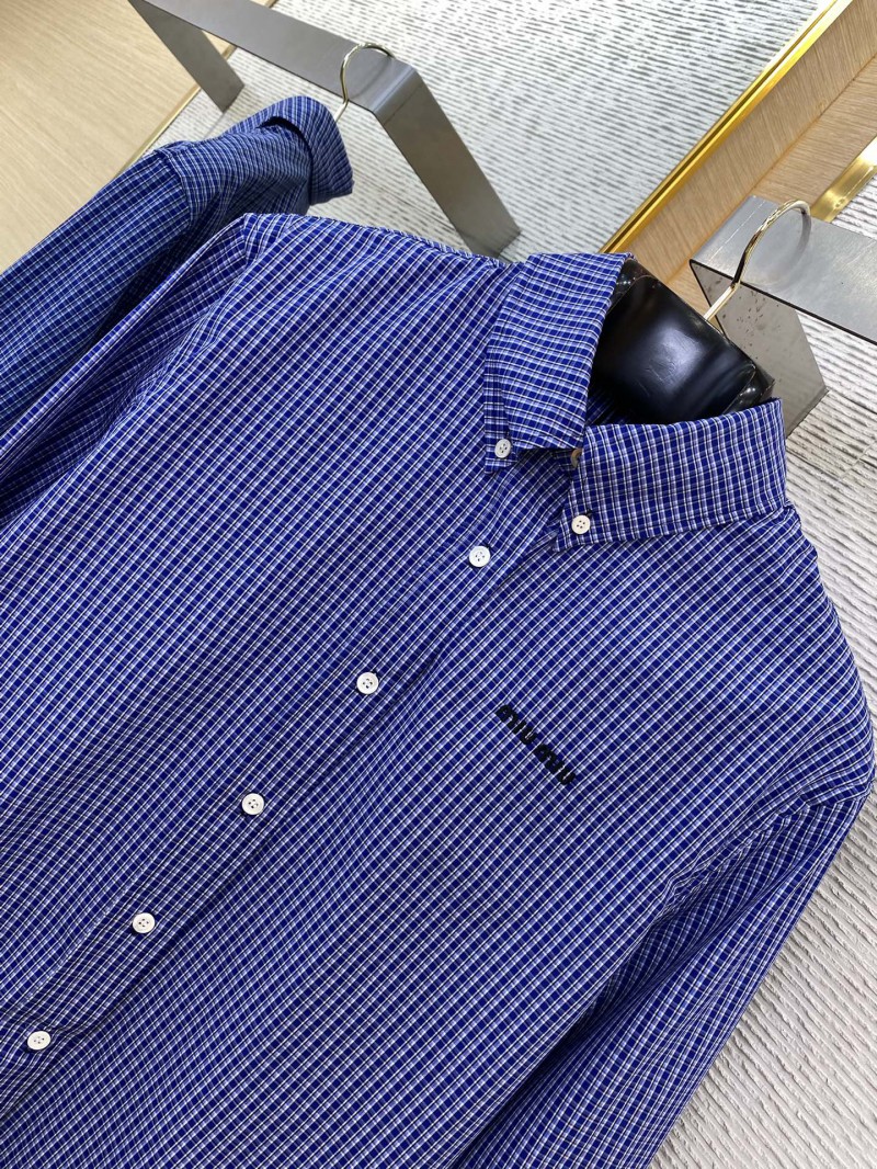 Miu Miu Logo Check Long Sleeve Shirt 5