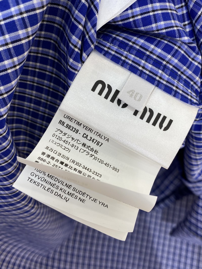 Miu Miu Logo Check Long Sleeve Shirt 8