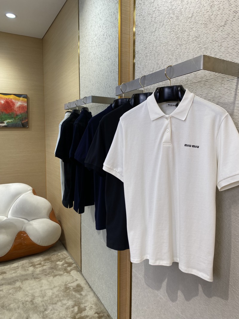 Miu Miu Logo Embroidered Polo Shirt White 2