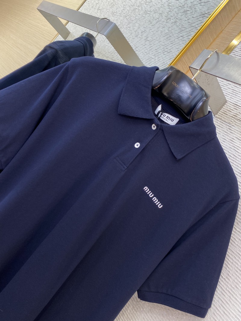 Miu Miu Logo Embroidered Polo Shirt Navy 5