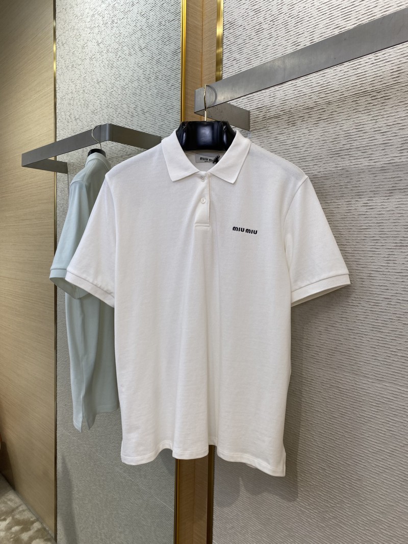 Miu Miu Logo Embroidered Polo Shirt White 4