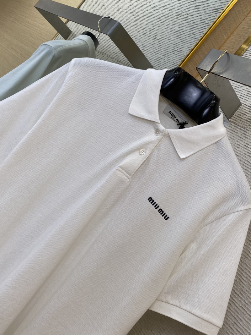 Miu Miu Logo Embroidered Polo Shirt White 5