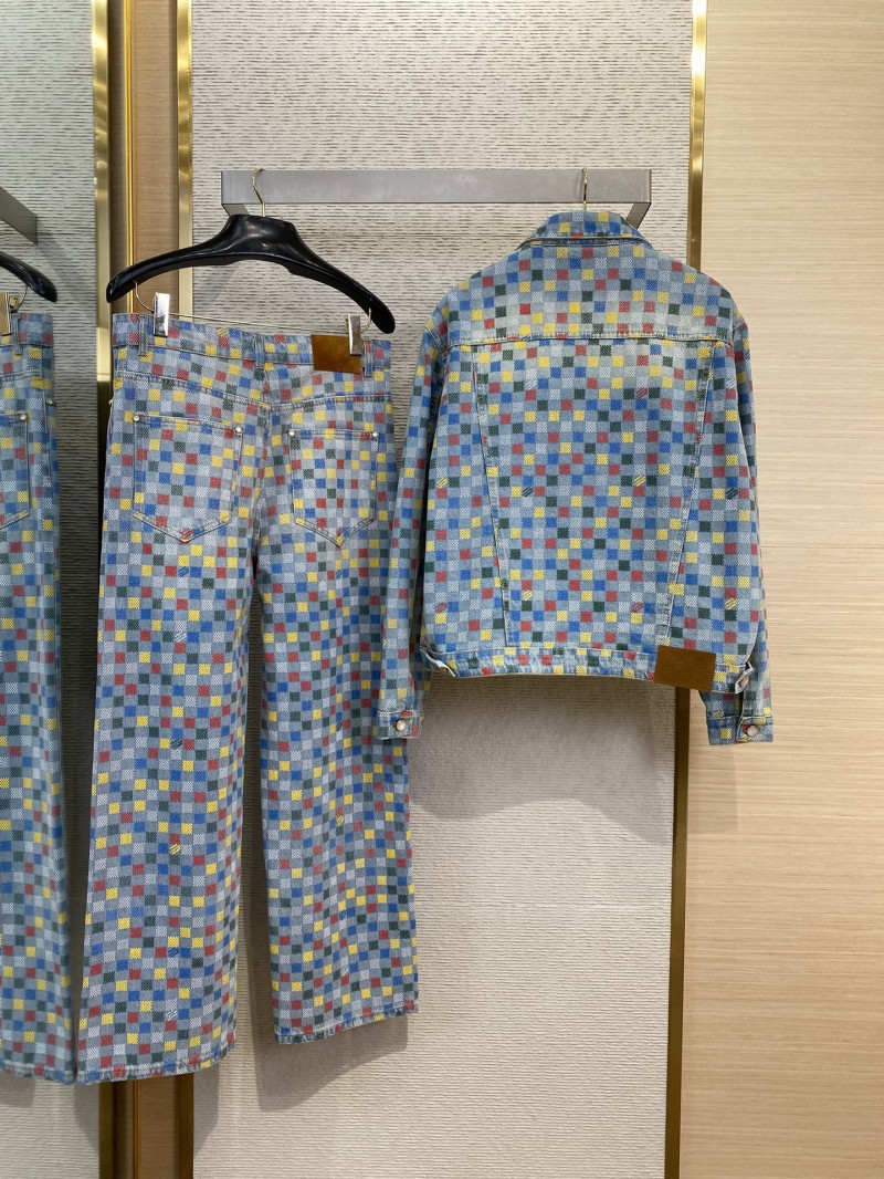 LV Colourful Checkerboard Print Denim Trousers 1