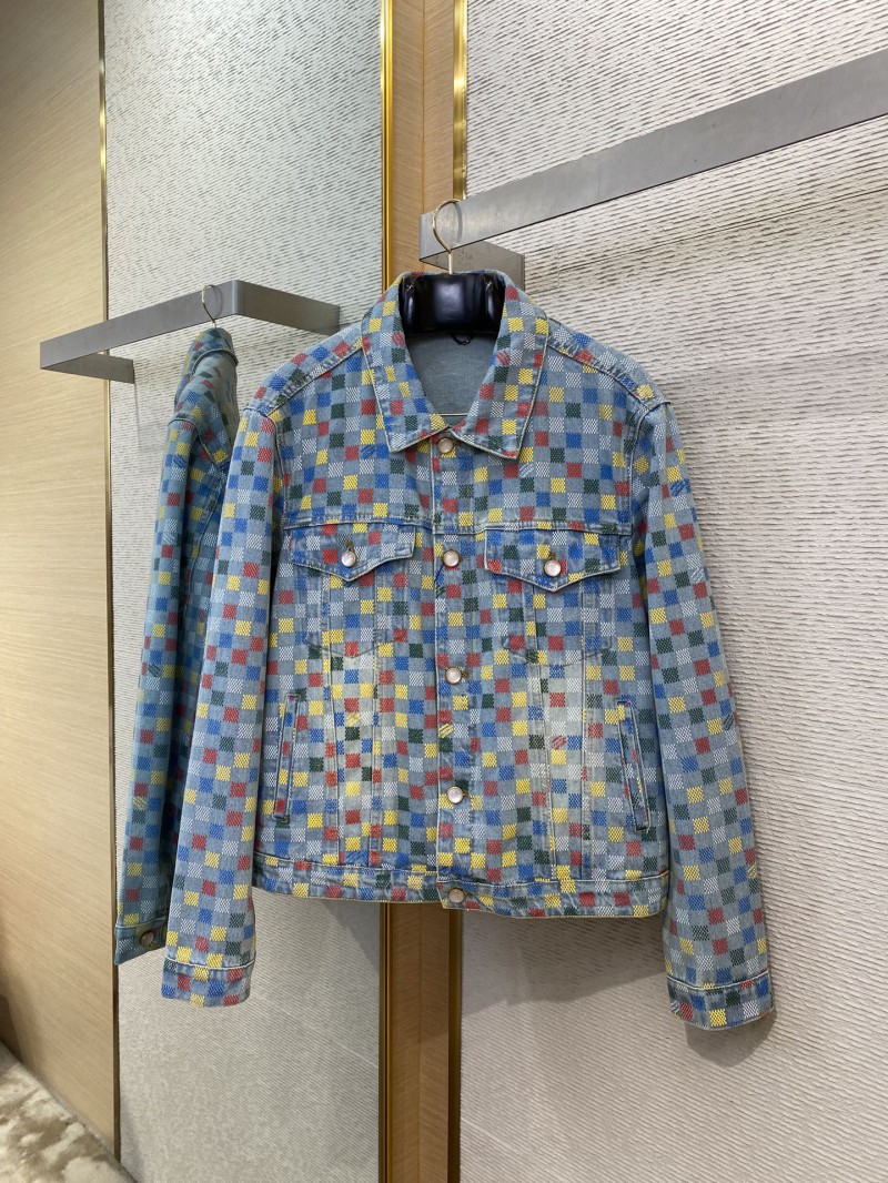 LV Colourful Checkerboard Print Denim Jacket 4