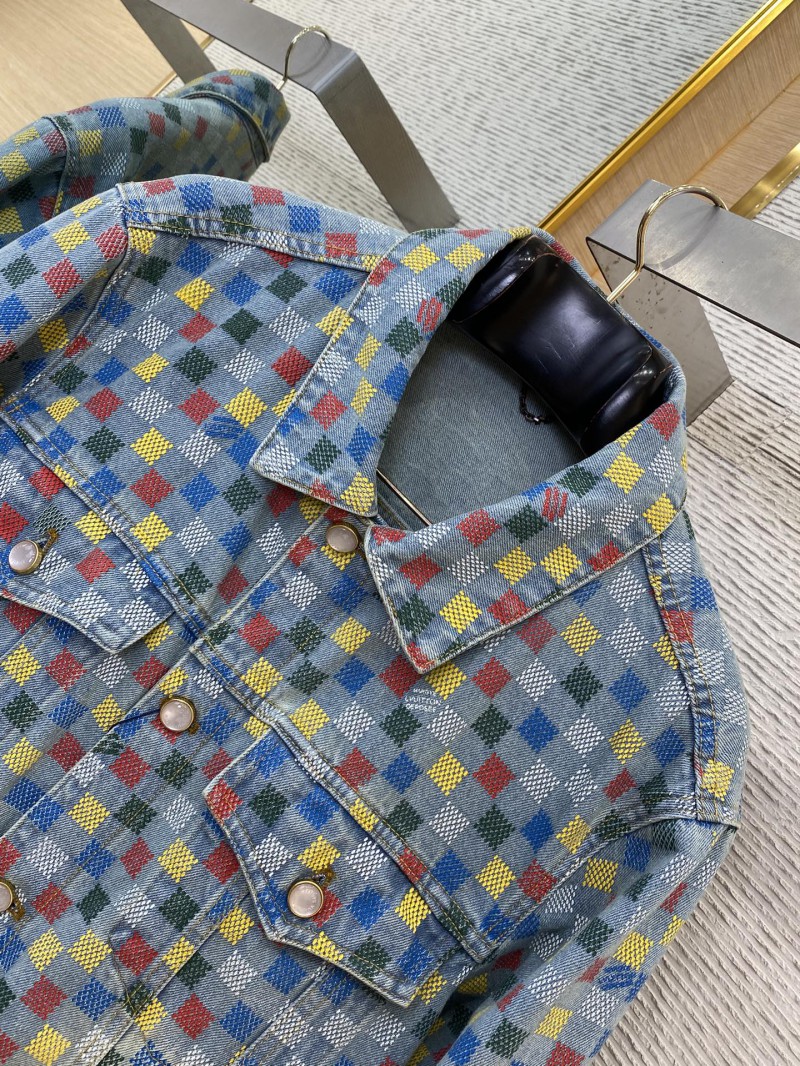 LV Colourful Checkerboard Print Denim Jacket 5
