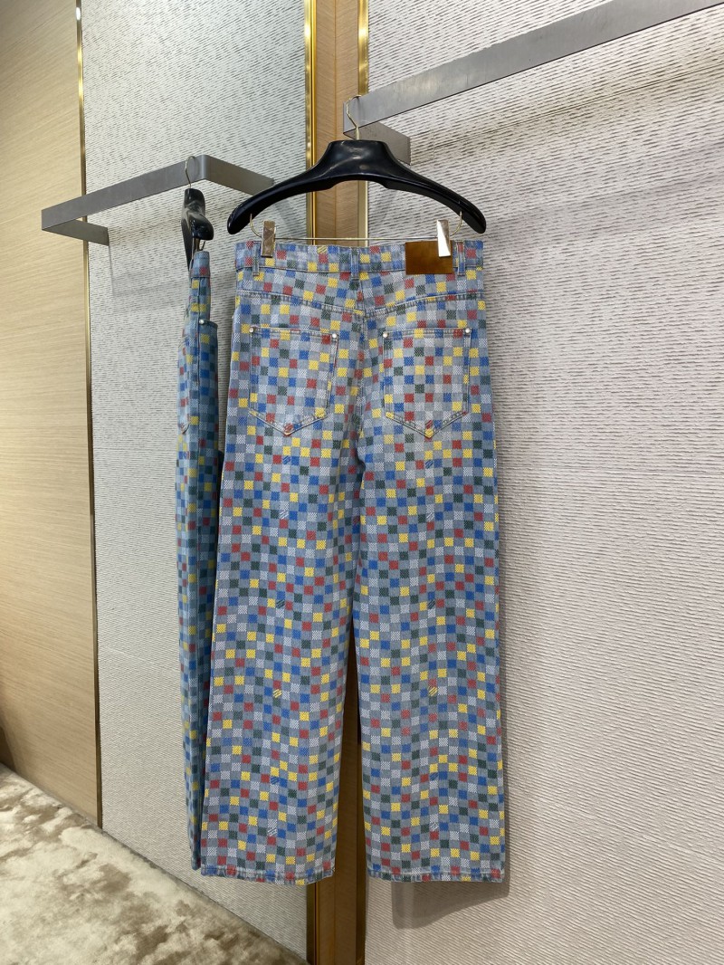 LV Colourful Checkerboard Print Denim Trousers 6