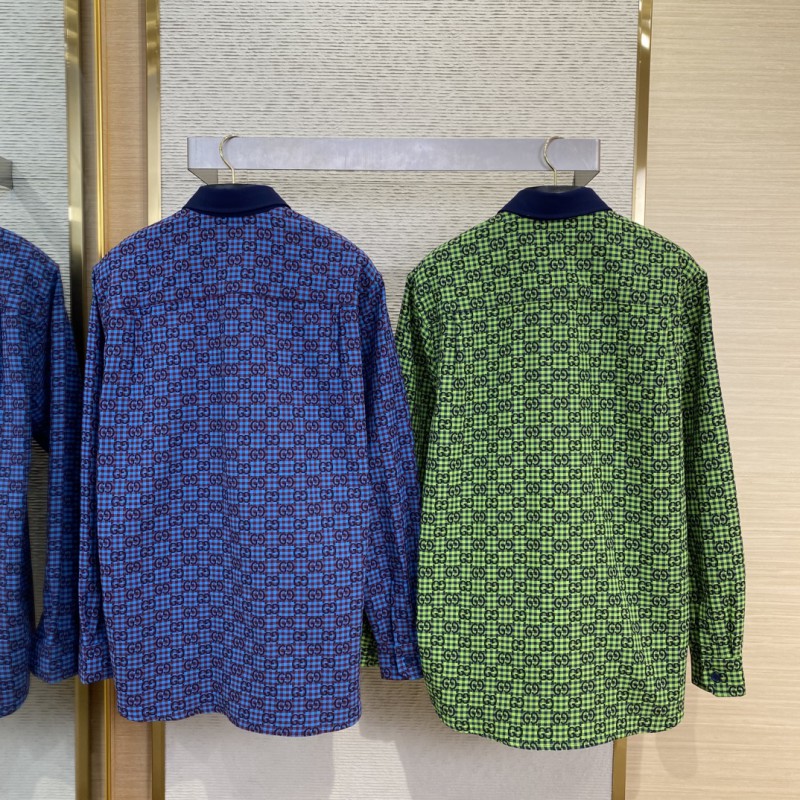 Gucci turndown collar Printed Long Sleeve Shirt Green 1