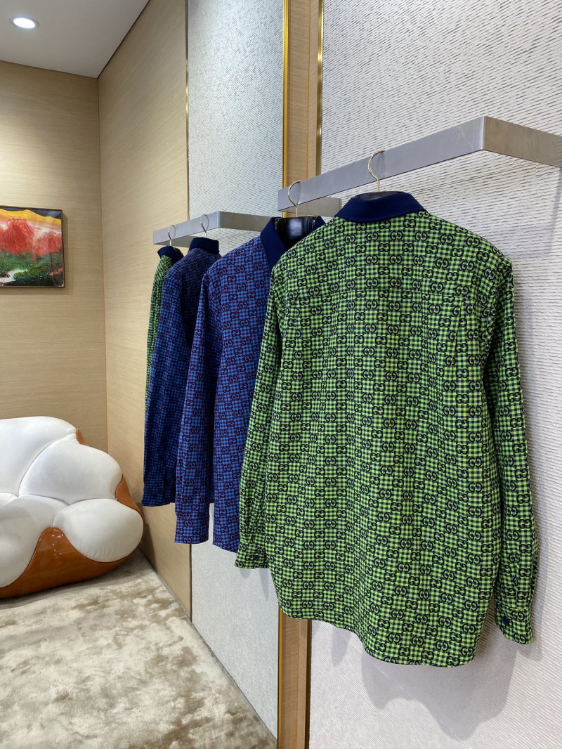 Gucci turndown collar Printed Long Sleeve Shirt Blue 3