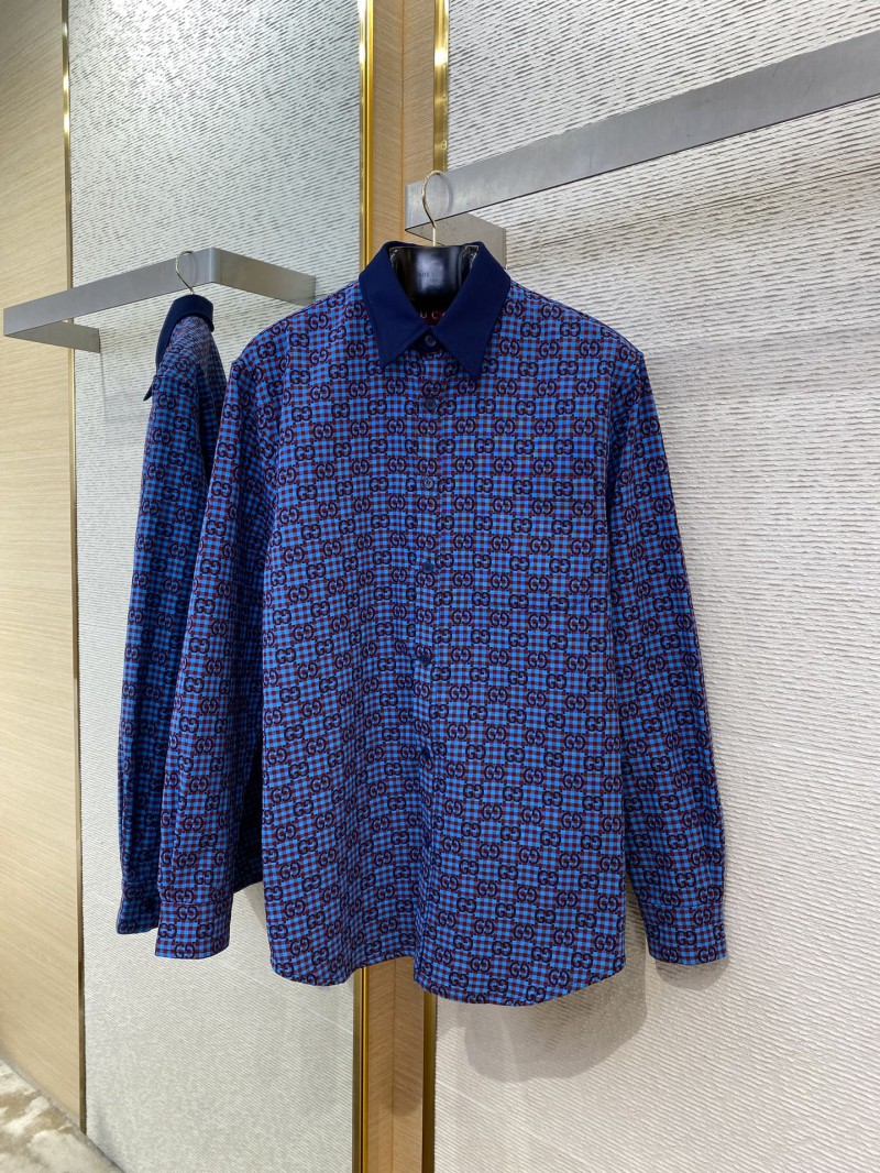 Gucci turndown collar Printed Long Sleeve Shirt Blue 4