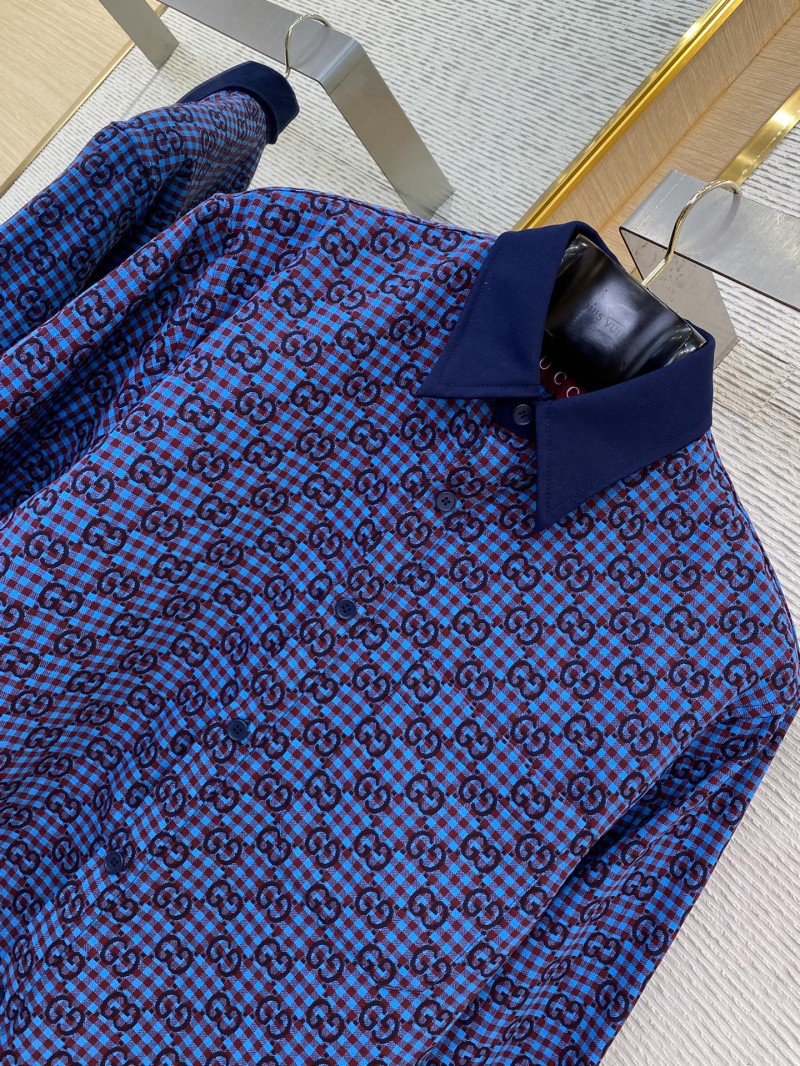 Gucci turndown collar Printed Long Sleeve Shirt Blue 5