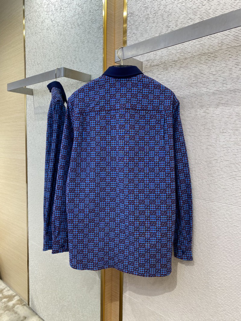 Gucci turndown collar Printed Long Sleeve Shirt Blue 6