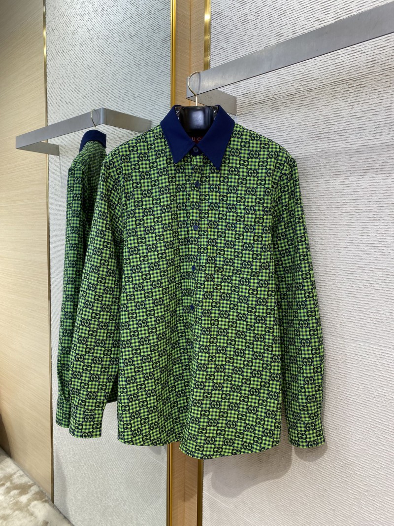 Gucci turndown collar Printed Long Sleeve Shirt Green 4