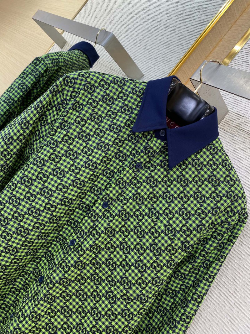 Gucci turndown collar Printed Long Sleeve Shirt Green 5