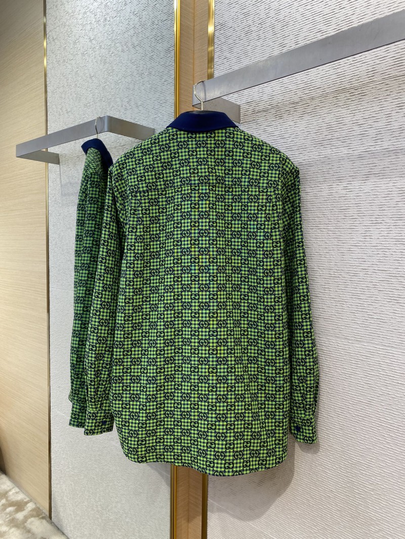Gucci turndown collar Printed Long Sleeve Shirt Green 6