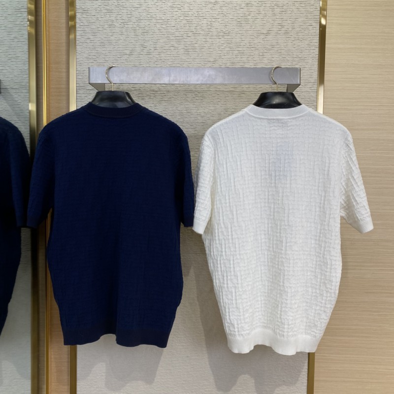 Fendi FF Jacquard Knit Short Sleeve T-Shirt Navy 1