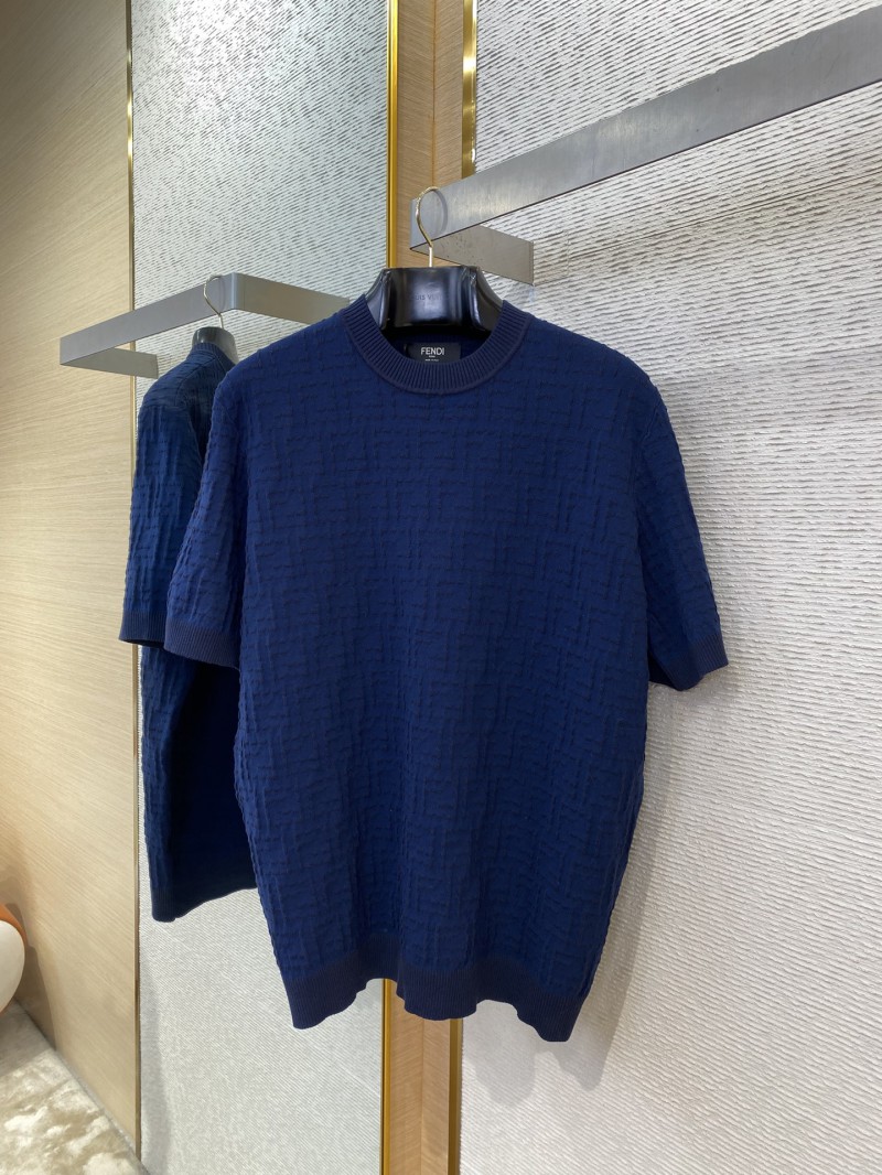 Fendi FF Jacquard Knit Short Sleeve T-Shirt Navy 4