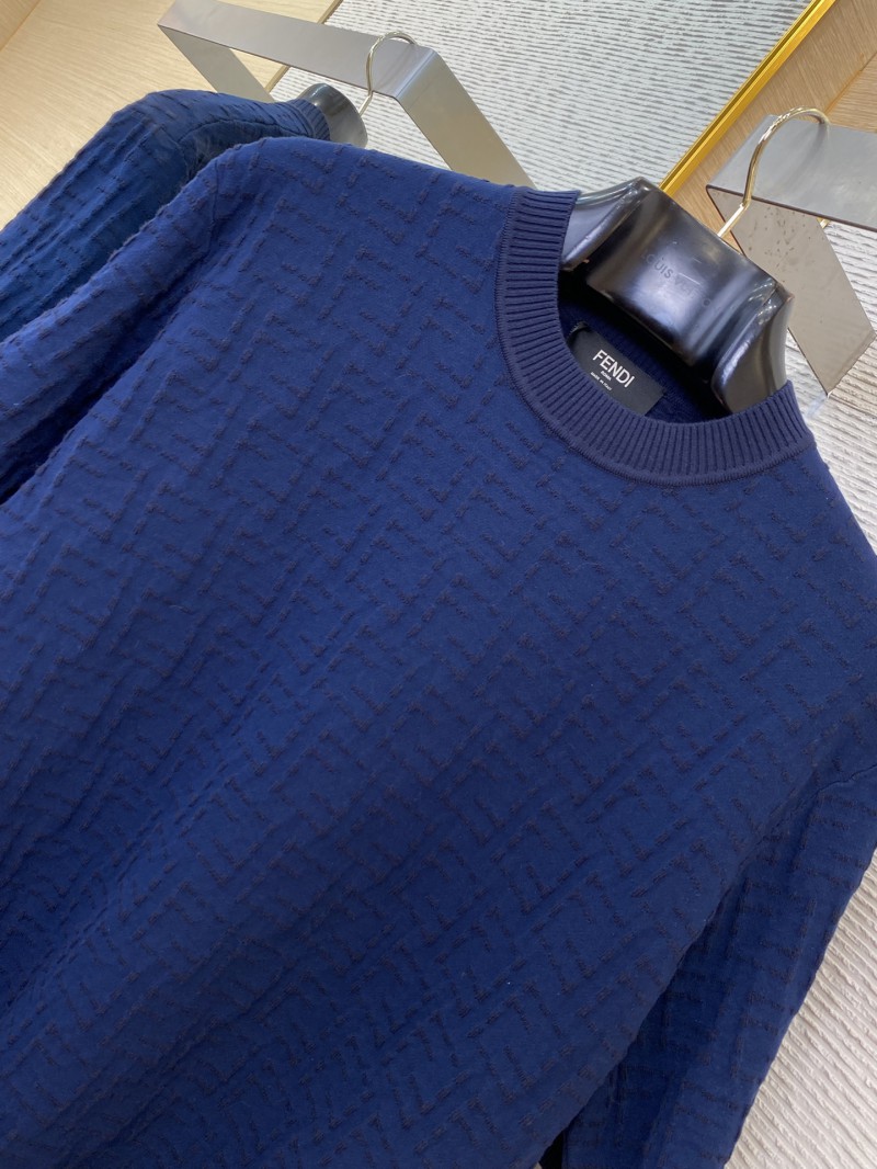 Fendi FF Jacquard Knit Short Sleeve T-Shirt Navy 5