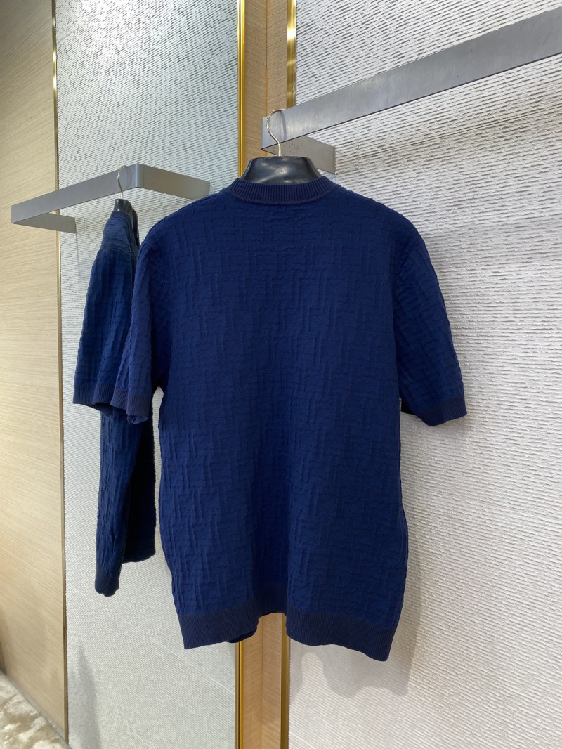 Fendi FF Jacquard Knit Short Sleeve T-Shirt Navy 6