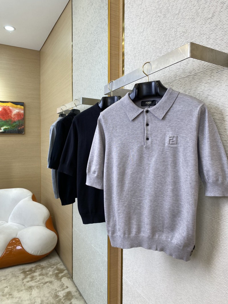 Fendi Embossed Logo Polo Neck Short Sleeve Black 2