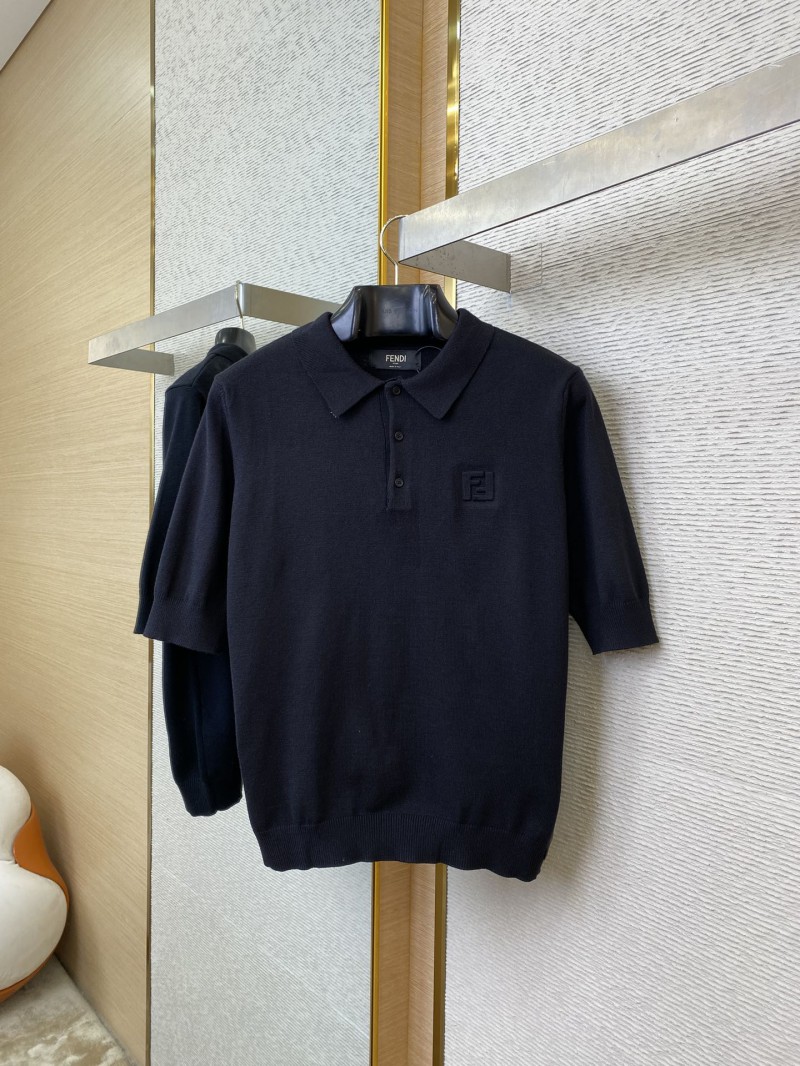 Fendi Embossed Logo Polo Neck Short Sleeve Black 4