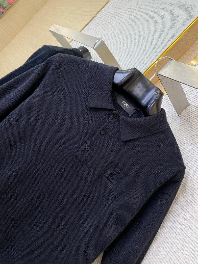 Fendi Embossed Logo Polo Neck Short Sleeve Black 5