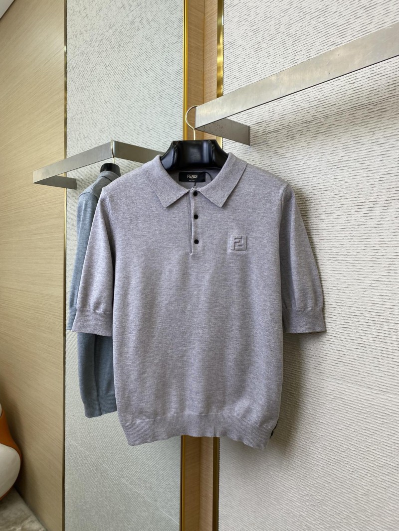 Fendi Embossed Logo Polo Neck Short Sleeve Grey 4