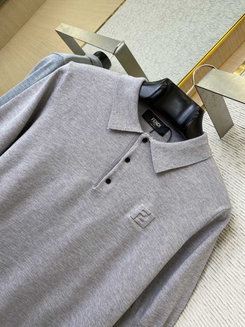 Fendi Embossed Logo Polo Neck Short Sleeve Grey 5