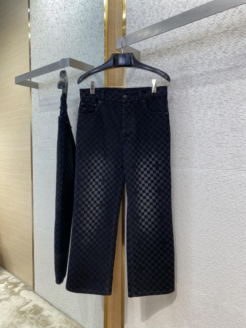 LV tessellated washed and flocked denim trousers 4