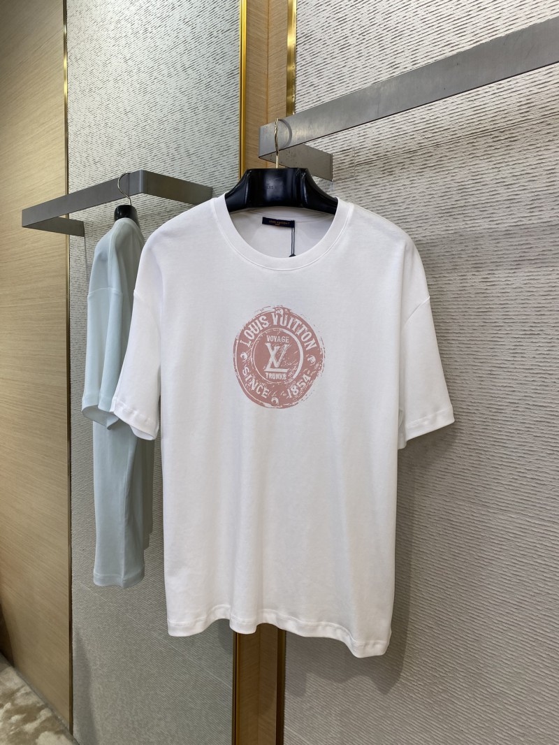 LV Logo Printed Crew Neck Short Sleeve T-Shirt Pink 4