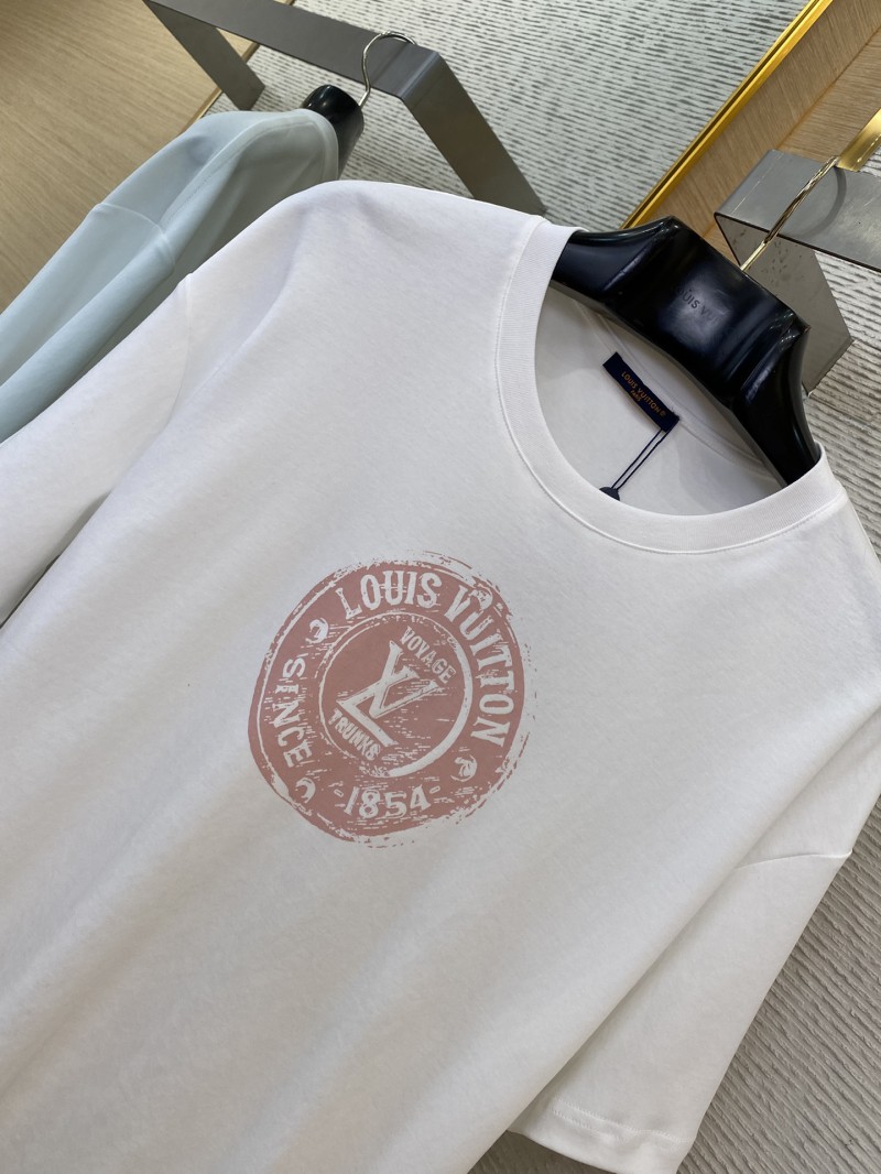 LV Logo Printed Crew Neck Short Sleeve T-Shirt Pink 5