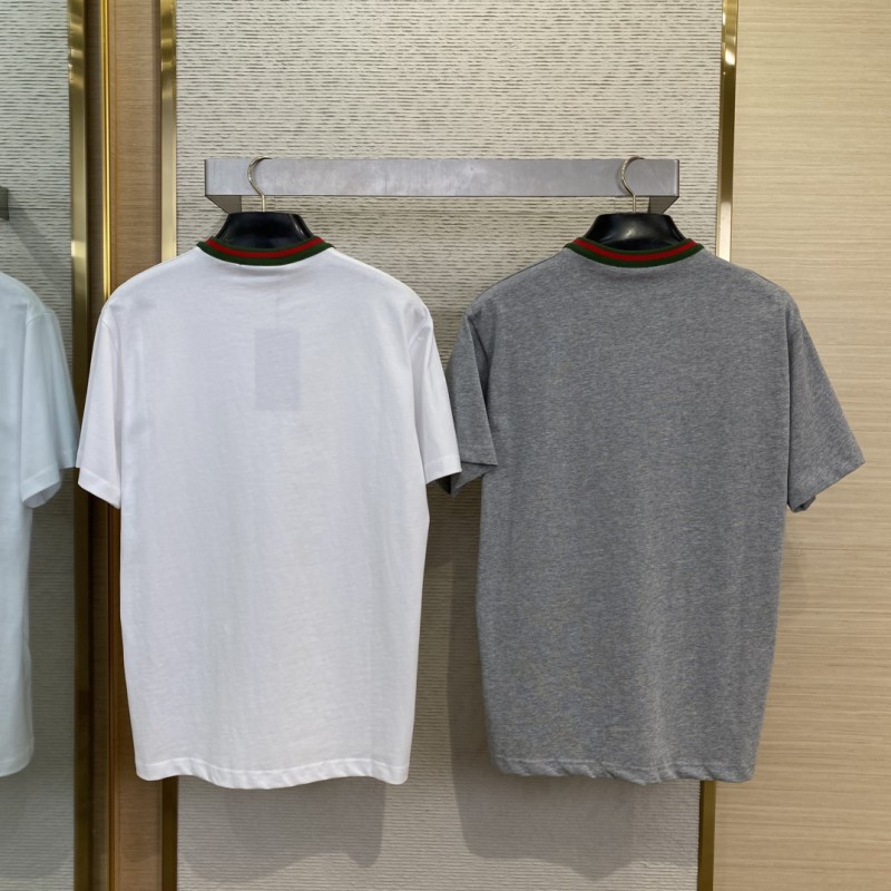 Gucci Red and Green Woven Neckline Crew Neck Short Sleeve T-Shirt White 1
