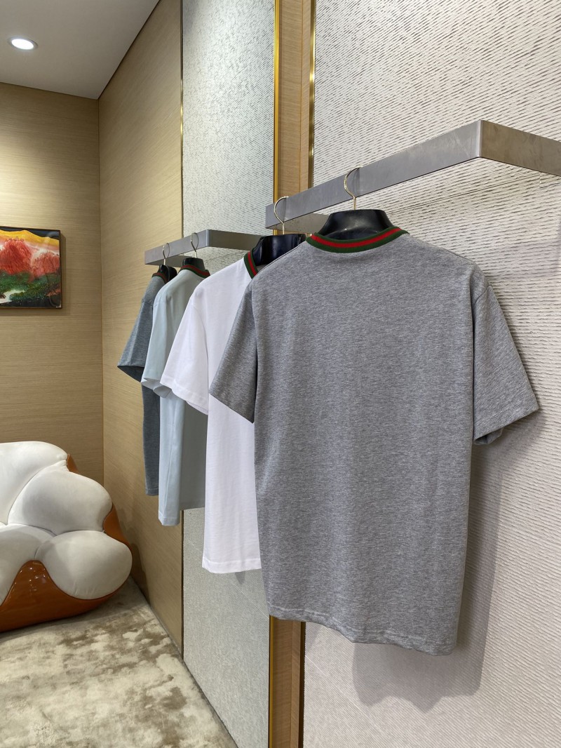 Gucci Red and Green Woven Neckline Crew Neck Short Sleeve T-Shirt Grey 3