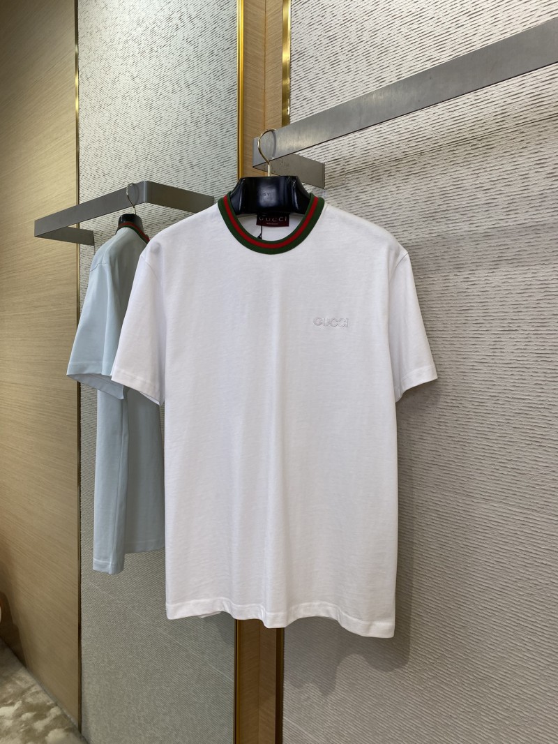 Gucci Red and Green Woven Neckline Crew Neck Short Sleeve T-Shirt White 4