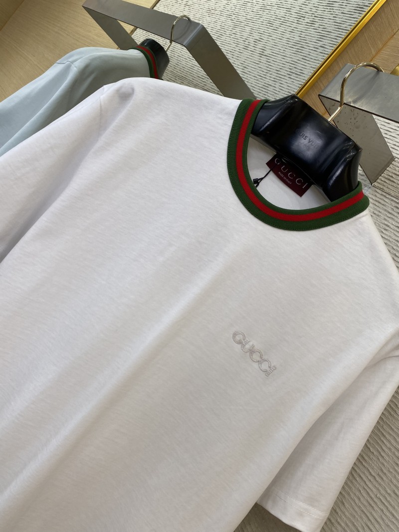 Gucci Red and Green Woven Neckline Crew Neck Short Sleeve T-Shirt White 5