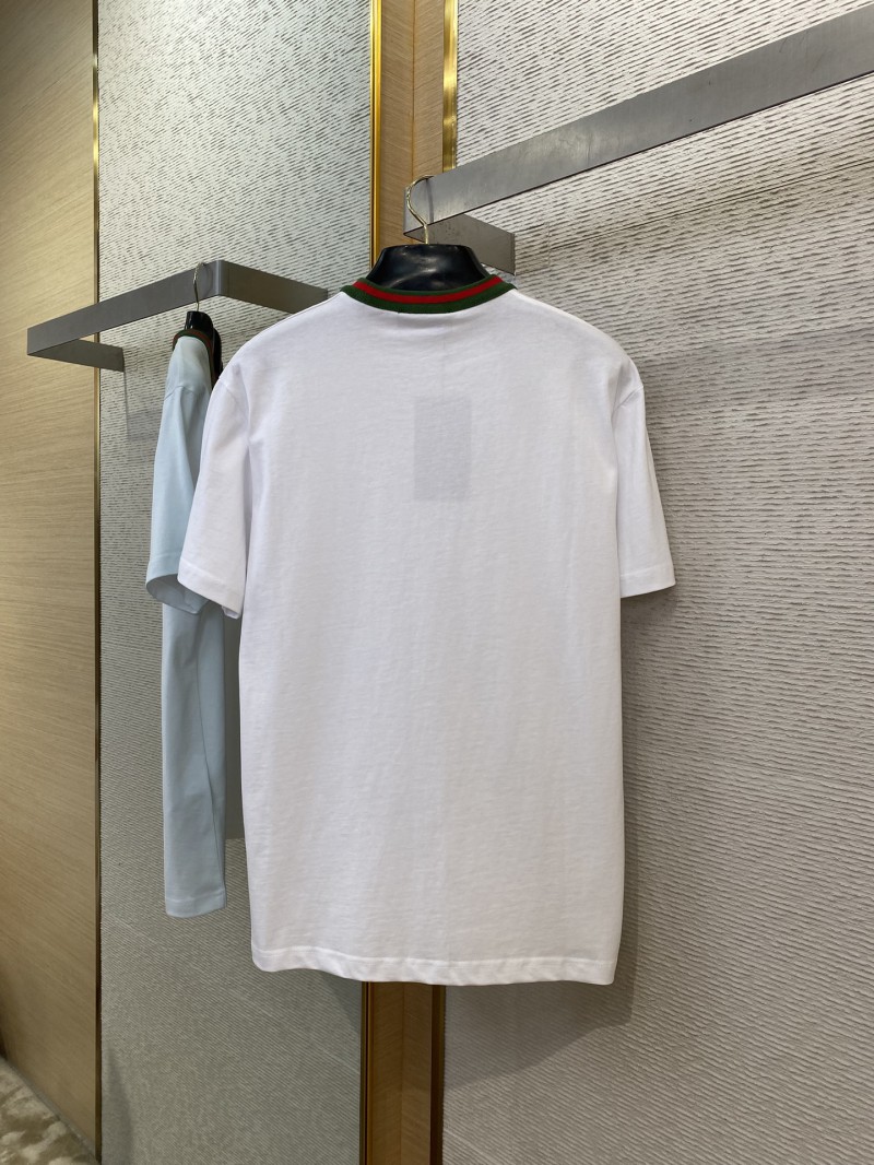 Gucci Red and Green Woven Neckline Crew Neck Short Sleeve T-Shirt White 6