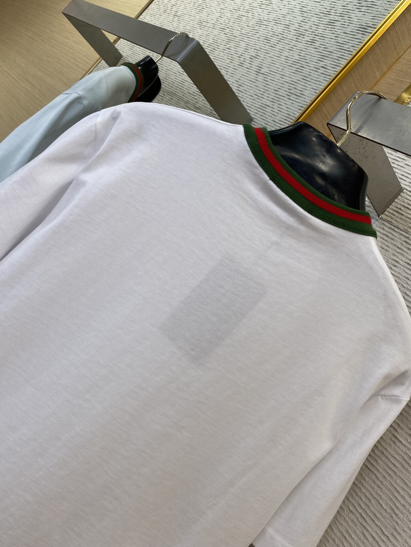 Gucci Red and Green Woven Neckline Crew Neck Short Sleeve T-Shirt White 7