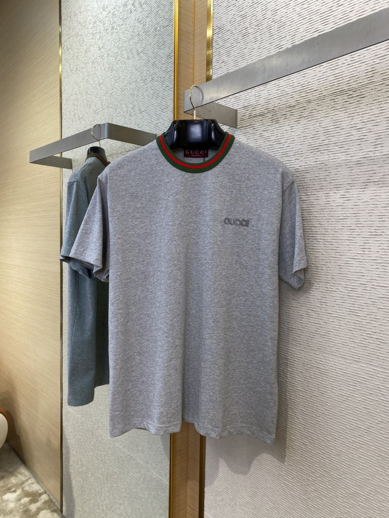 Gucci Red and Green Woven Neckline Crew Neck Short Sleeve T-Shirt Grey 4
