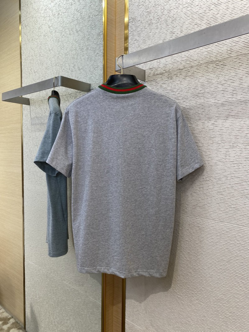 Gucci Red and Green Woven Neckline Crew Neck Short Sleeve T-Shirt Grey 6