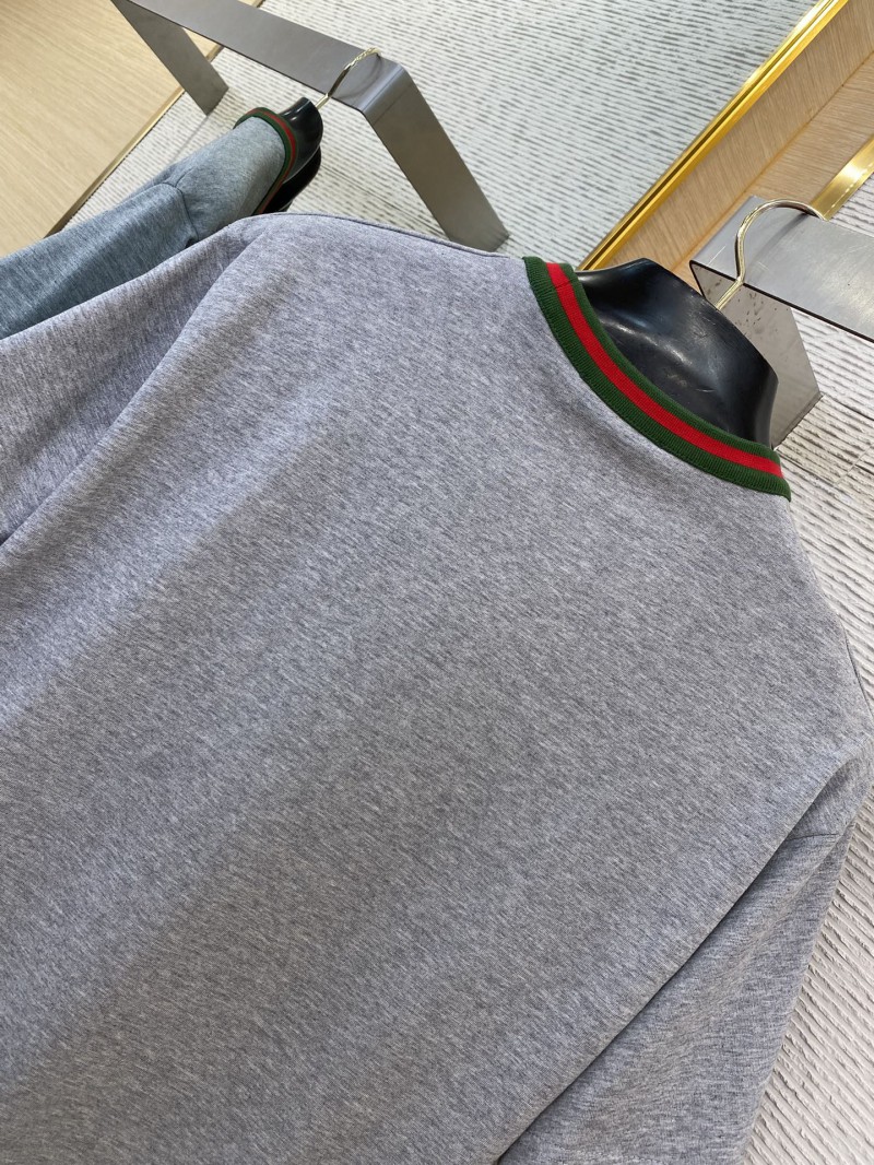 Gucci Red and Green Woven Neckline Crew Neck Short Sleeve T-Shirt Grey 7