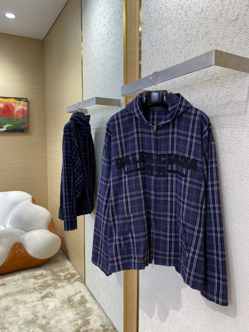 Balenciaga Plaid Zip Hooded Jacket 2