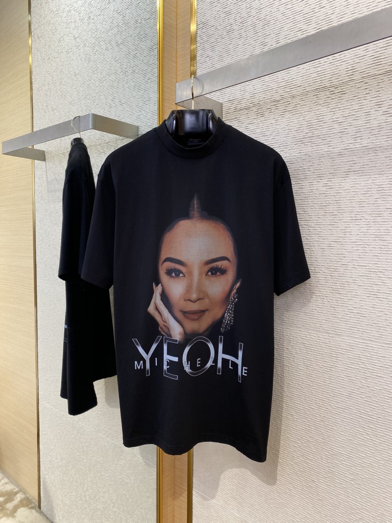 Balenciaga distressed portrait print round neck short sleeve T-shirt 4