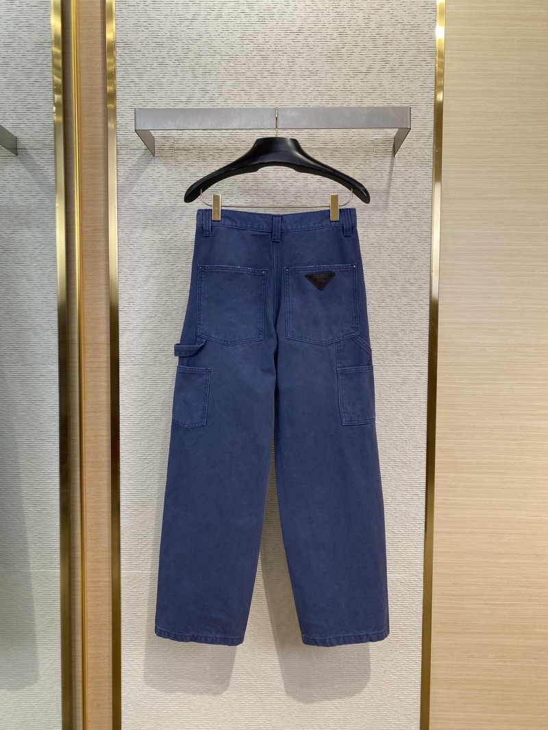 Prada Triangle Leather Label Denim Trousers 2 1