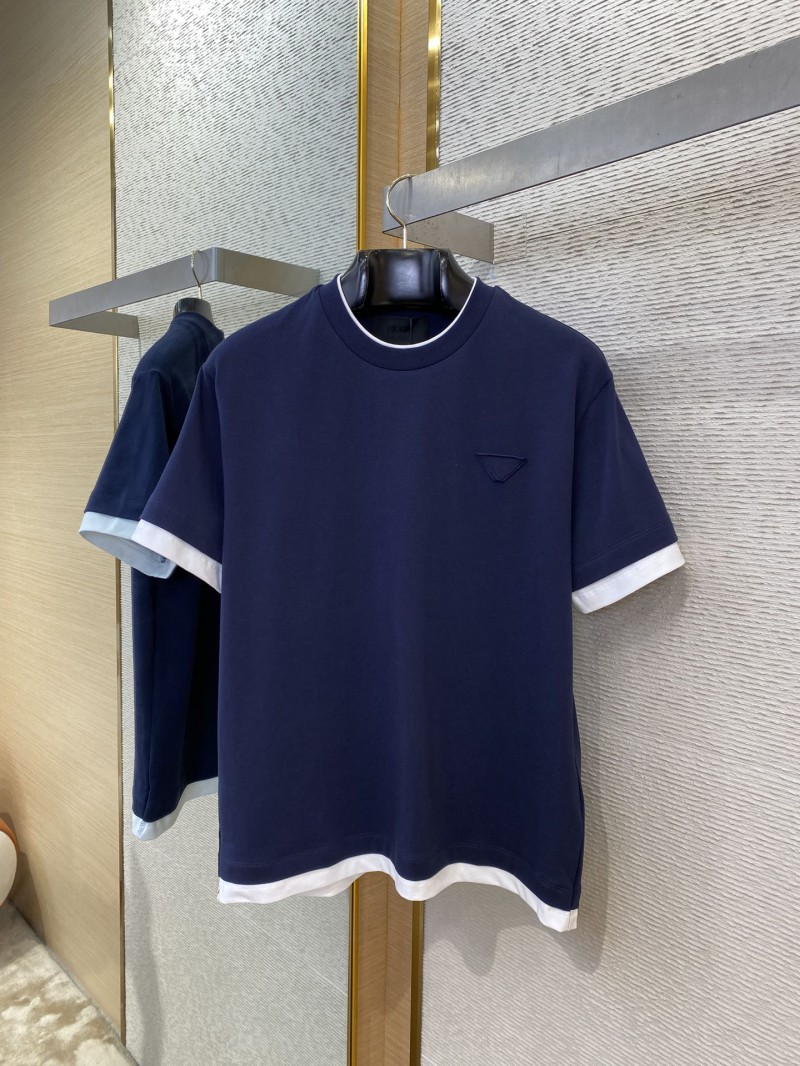 Prada Fake Double Layer Short Sleeve T-Shirt Navy 4