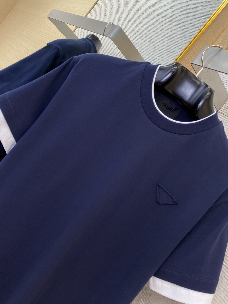 Prada Fake Double Layer Short Sleeve T-Shirt Navy 5